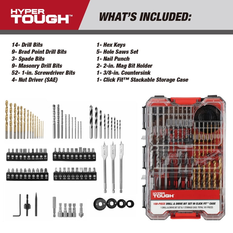 Hyper Tough 100-Piece Drill and Drive Tool Set in Click Fit Case