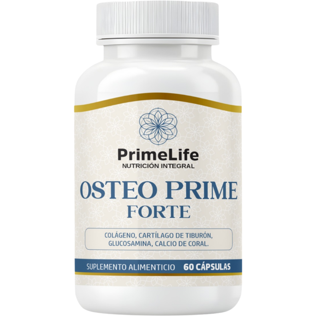 Osteo Prime Forte PrimeLife Suplemento Alimenticio con Colágeno, Cartílago de Tiburón, Glucosamina y Calcio de Coral, 60 Cápsulas