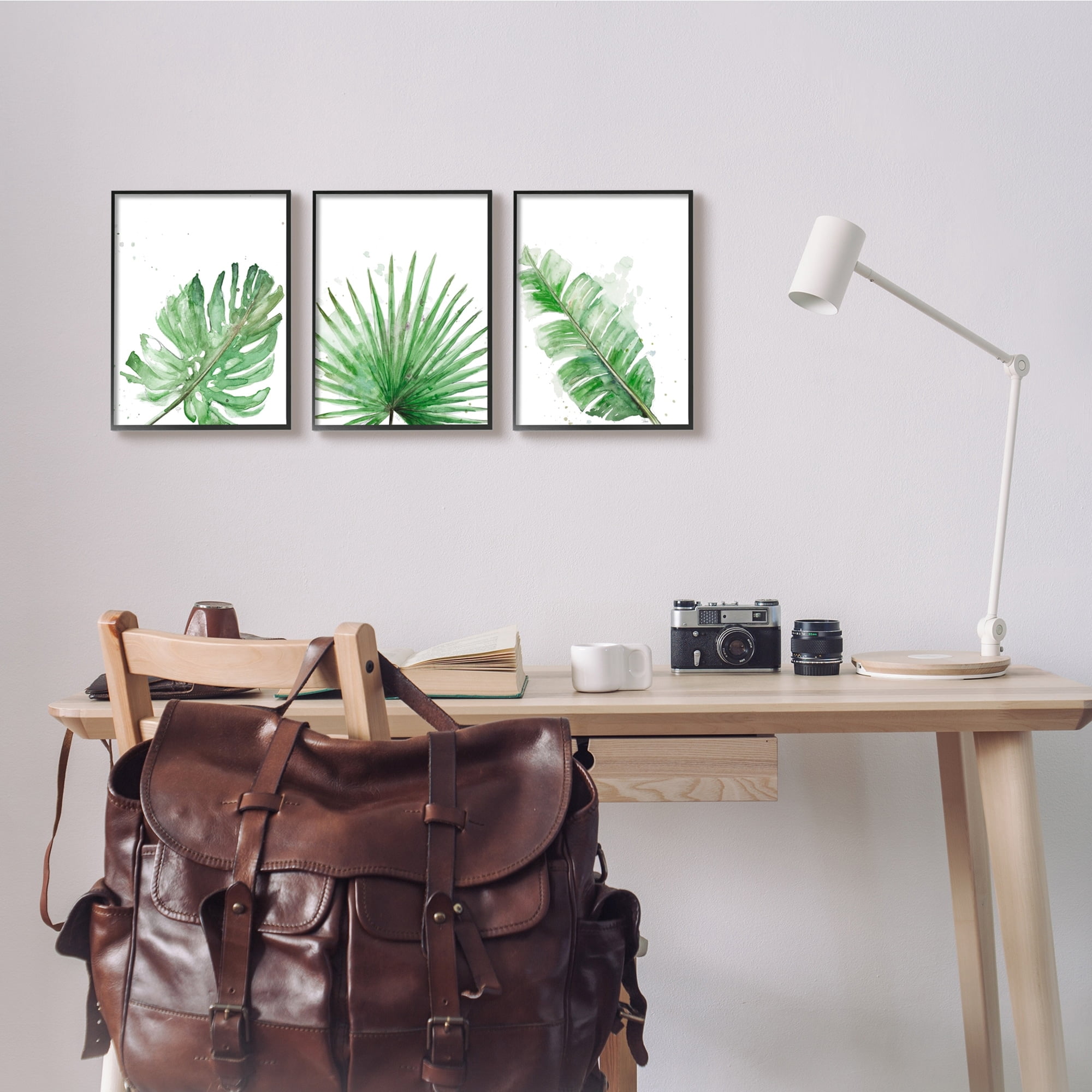 Stupell Industries Green Leaves Modern Green Tropical Palm Fans Graphic Art White Framed Art Print Wall Art Set of 3, 11x14, by Patricia Pinto