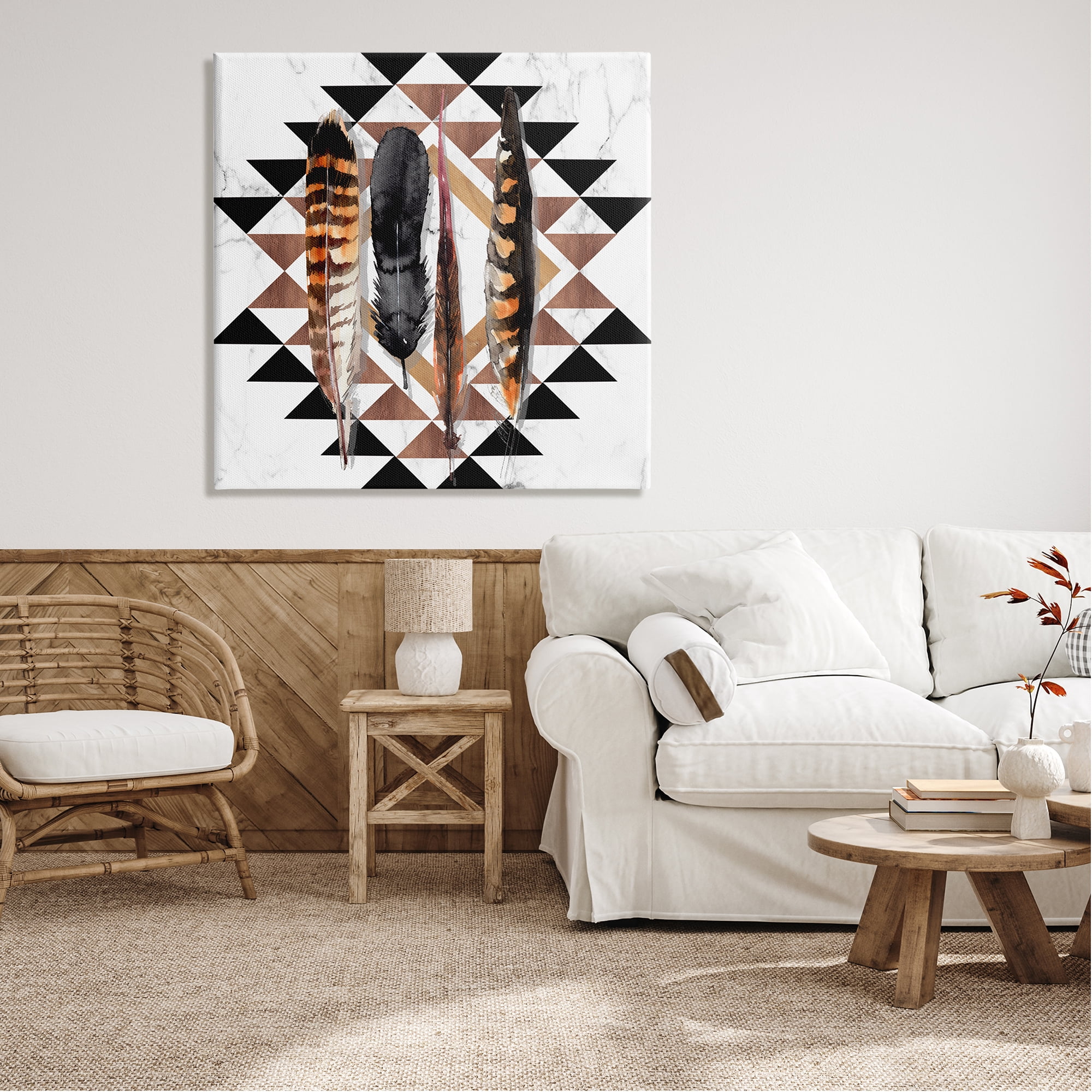 Stupell Industries Boho Feathers on Geometric Animals & Insects Painting Gallery Wrapped Canvas Print Wall Art, 36 x 36