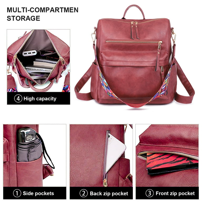 Yomym Women Backpack Purse Fashion Travel Bag Multipurpose Designer Handbag Ladies Satchel PU Leather Shoulder Bags,Pink, Women's, Size: 12.6*5.51*