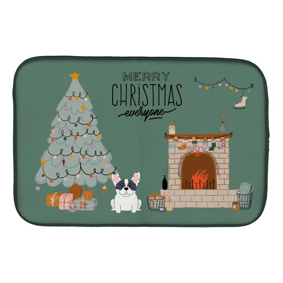 Piebald French Bulldog Christmas Everyone Dish Drying Mat