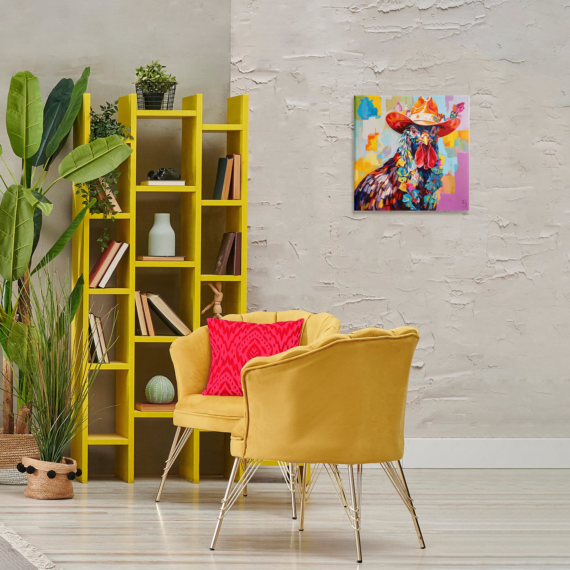 Stupell Industries Modern Cowboy Rooster Animals & Insects Painting Gallery Wrapped Canvas Art Print Wall Art, 17 x 17
