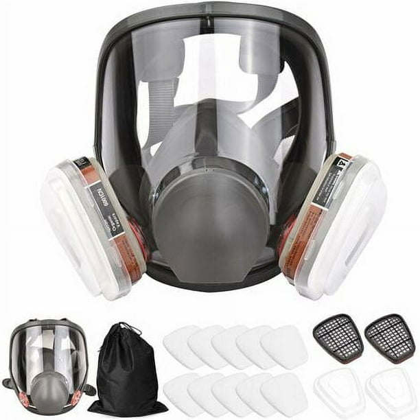 Máscara facial completa 16 en 1 Big Vision Máscara facial completa de silicona 1 cuerpo de máscara + 2 cartuchos de filtro 3 + 2 tapas de filtro + 10 almohadillas de filtro + 1 bolsa de almacenamiento