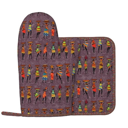 

African Women Oven Mitts and Pot Holders Sets Heat Resistant Silicone Oven Mitts Pot Holders for Kitchen Cooking Baking Non-Slip Oven Gloves Hot Pads Potholders