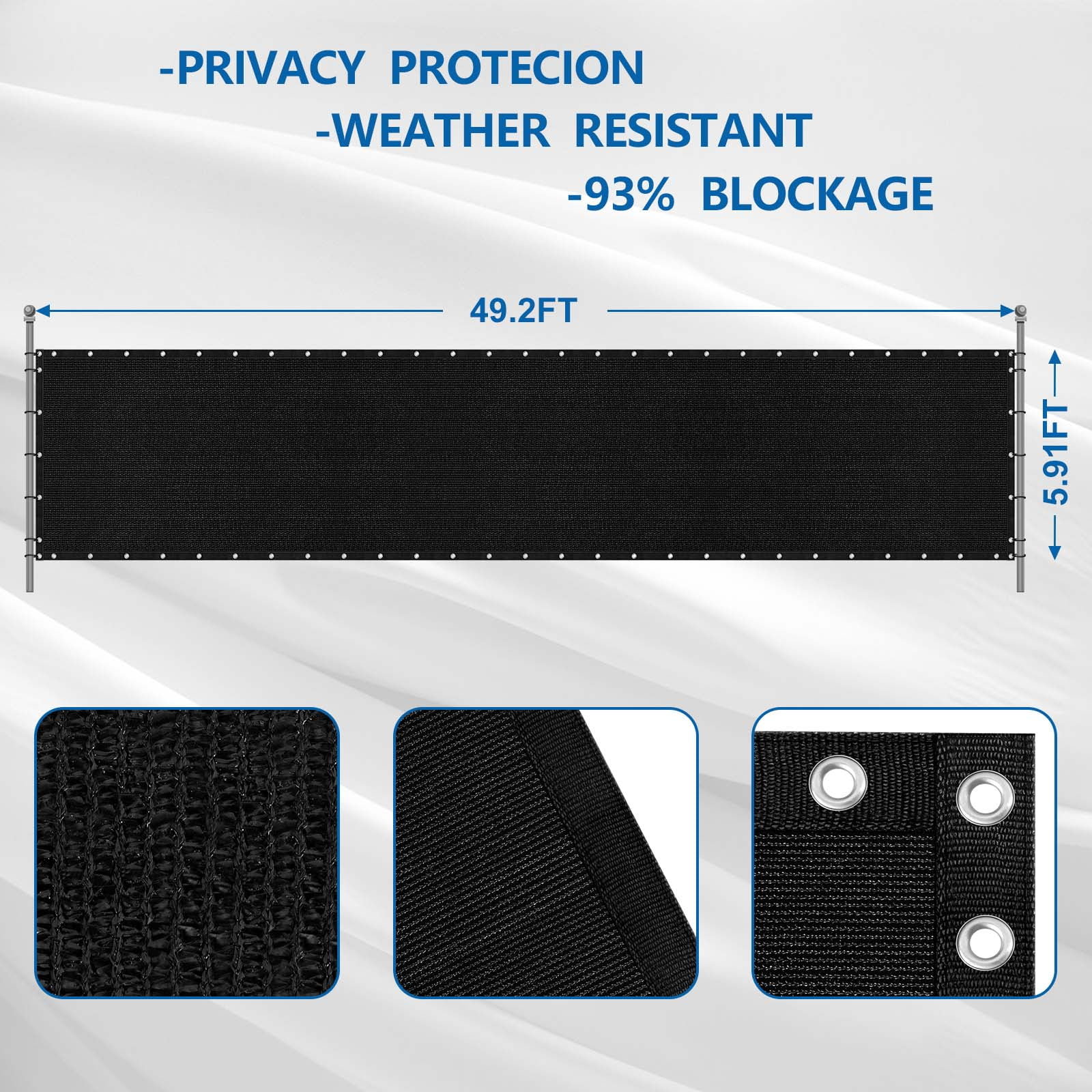 Oumilen 6' x 50' Privacy Screen Fence, Heavy Duty Fence Privacy Screen Outdoor, Black