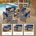 thumbnail image 3 of Ainfox 7-Piece Outdoor Wicker Patio Furniture Set, Sectional Conversation Set with 3-Seat Sofa, Loveseat, Coffee Table, Chairs & Ottomans, Gray, Space-Saving Design for Backyard, Porch, Pool, 3 of 8