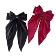 thumbnail image 1 of HLLMX Pinzas para el cabello con lazo sedoso de satén con cola larga, pasador francés y cinta, accesorios para el cabello para mujeres y niñas (rojo vino negro), 1 of 5