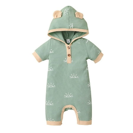 

XYIJANI Baby Girl Pajamas 0-3 Months Baby Girl / Boy Playsuits Clothes Short Sleeved Jumpsuit Rainbow Print Jumpsuit Summer Hoodie Suit 3 6 12 18 Months (F 80)