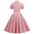 thumbnail image 3 of QLEICOM 1950's Dresses for Women Vintage, Contrast Suit Collar Cardigan Dress, Stretch Slim High Waist Swing Ball Dress, Christmas Lace Up Midi Dress, Audrey Hepburn Style Party Dresses Pink L, 3 of 5