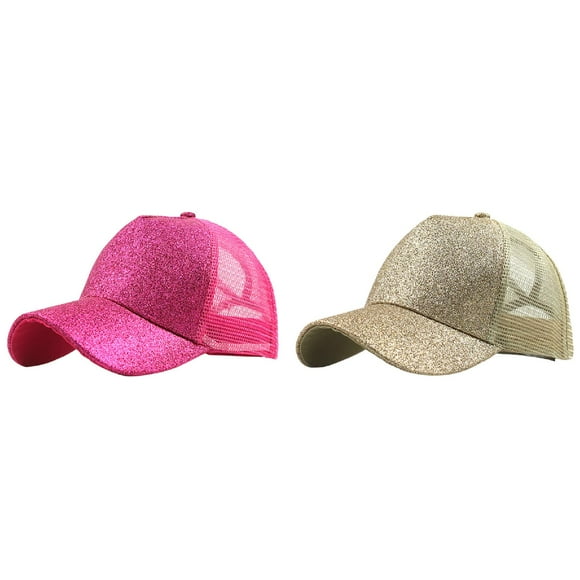 (2-Pack) Rinsvye Trucker Ponytail Hat Messy Foldable Hat Buns Glitter Plain Baseball Extra Wide Hat Cap Unisex Visor Baseball Fall2025 Caps