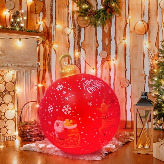KCEHTA Light Up PVC Christmas Ball 24 Inch Outdoor Giant Christmas Ball Ornaments Christmas Decorated Ball for Holiday Yard Garden Lawn Porch Decor