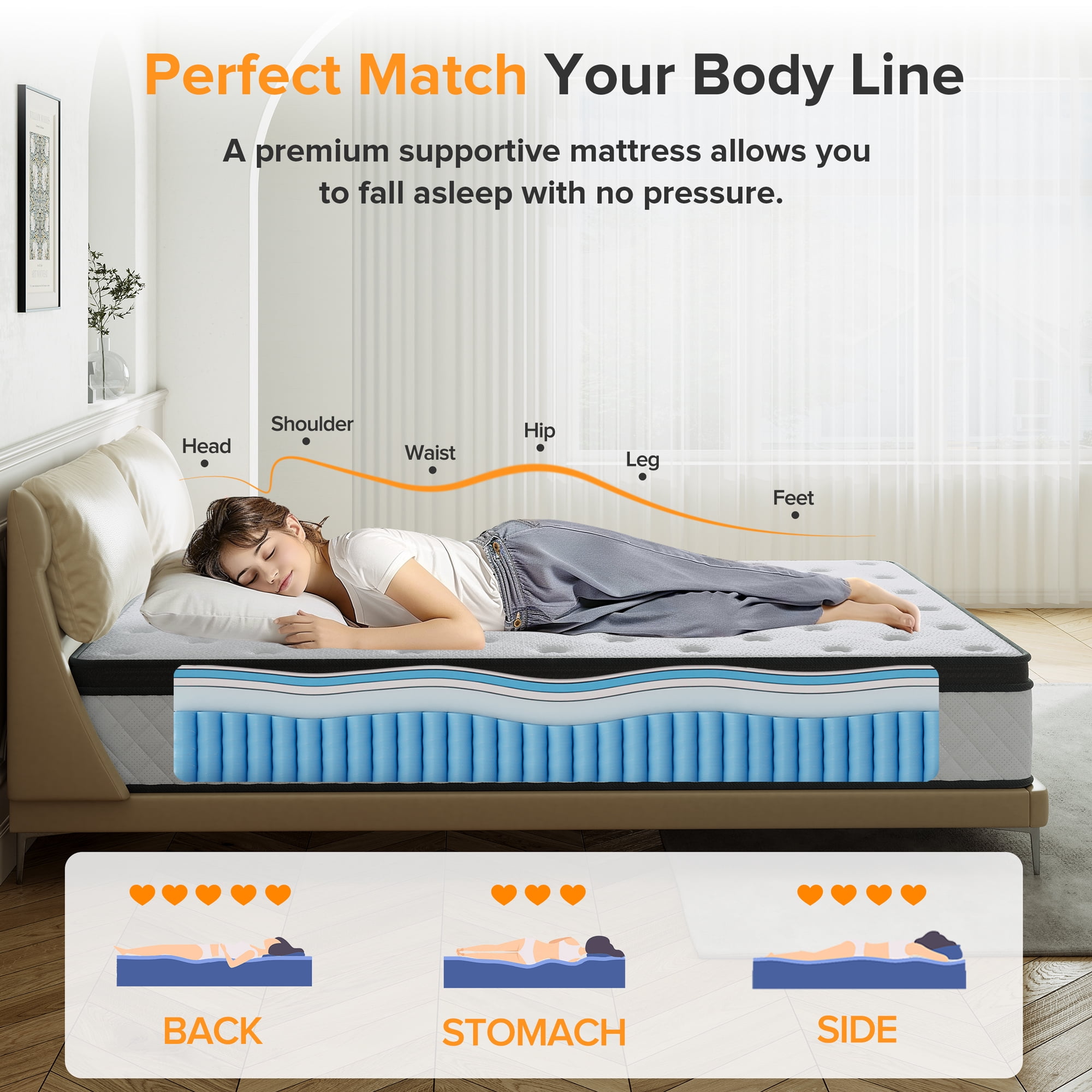 Babo Care Full Mattress, 12-Inch Memory Foam, Hybrid Mattress with Independent Pocket Springs, Isolated Motion, Pressure Relief, Mattress in a Box