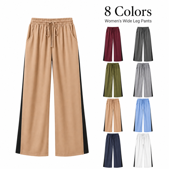 Aezemi Womens Summer Loose Drawstring Pants Elastic Waist Soft Comfy Palazzo Outdoor Casual Trousers Women Baggy Fashion Workout Walking All Match Bottoms with Pockets M