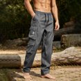 thumbnail image 5 of Thousandth Men's Casual Cargo Pants Workout Joggers Stretch Sweatpants Hiking Drawstring Loose Fit Comfortable Outdoor Pants with Multi Pockets, 5 of 6