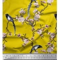 thumbnail image 3 of Soimoi Yellow polyester Crepe Fabric Floral & Paradise Whydah Bird Printed Craft Fabric by the Yard 52 Inch Wide, 3 of 3