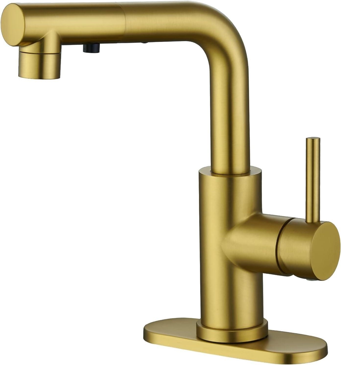 Sink Faucet, Gold Kitchen Faucets with Pull Down Sprayer, Bathroom Sink