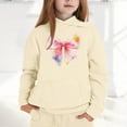 thumbnail image 2 of Toddler Girls Hoodies Sweatshirts Young Girls Fashion Long Sleeve Hooded Sweatshirt With Bow Print Pocket Fall Winter Season Clothing Beige Size 4-5T, 2 of 4