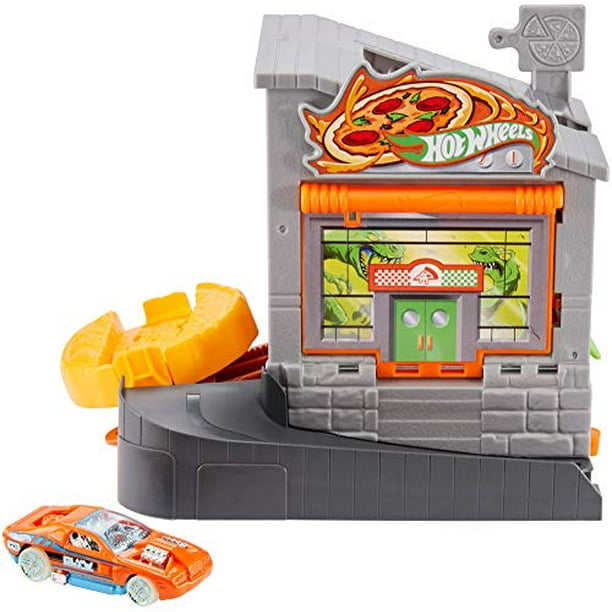 Hot Wheels City Razzia sur les Pizzas, coffret de jeu pour petites voitures  à connecter avec circuit et pistes, jouet pour enfant, GBF90 