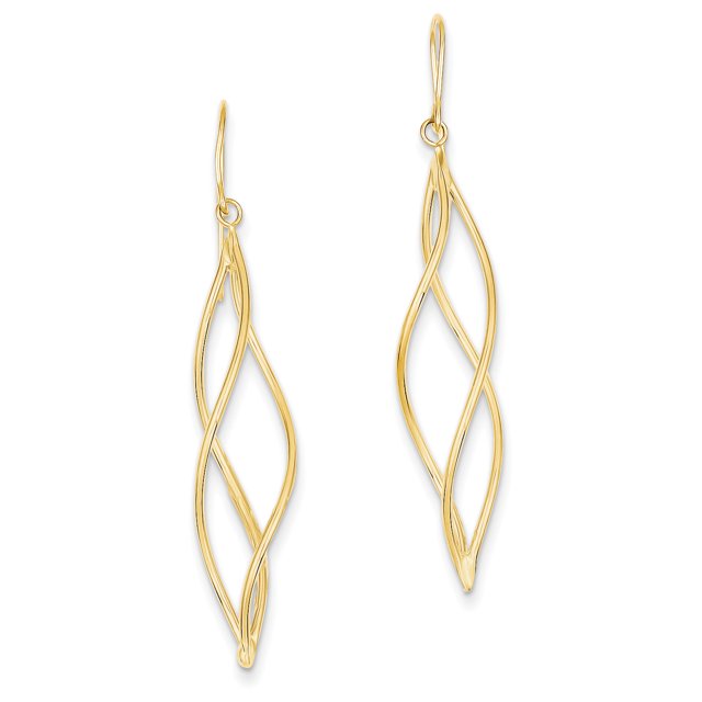 14K Yellow Gold Polished Long Twisted Dangle Earrings