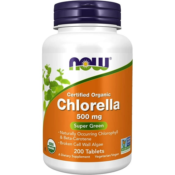 Now Organic Chlorella 500mg 200 Tablets, (Pack of 2)