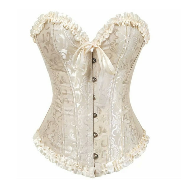 Sonducket Corsé gótico de encaje Sexy para mujer, corsé debajo del pecho, entrenador de cintura, corsé moldeador de talla grande, corsé negro, blanco, Ropa interior albaricoque METRO