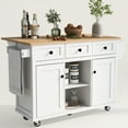 thumbnail image 7 of EUROCO 53.1" Kitchen Islands with Storage, Kitchen Island Cart with Rubber Wood Drop Leaf,Cabinet door internal storage racks,5 Wheels,3 Drawers,White, 7 of 7