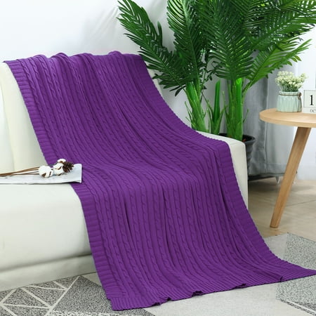 Soft Warm 100 Cotton Cable Knit Throw Blanket For Sofa Couch Bed Solid Purple Lightweight Throws Knitted Soft Warm 100 Cotton Cable Knit Throw Blanket For Sofa Couch Bed Solid Purple Lightweight Throws Knitted