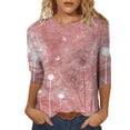 thumbnail image 1 of Pompotops Mode Femmes Imprimé T-shirt Mi-Longueur Manches 3/4 Blouse Col Rond Casual Tops Dégagement, 1 of 4