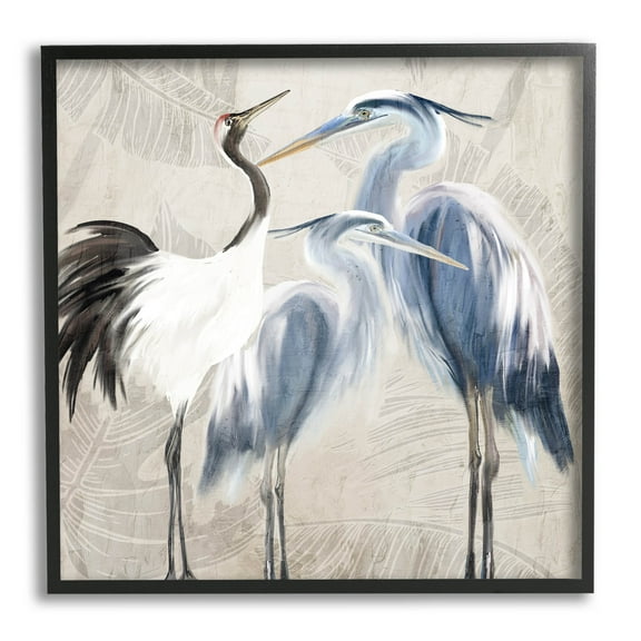 Stupell Industries Leaf Patterned Crane Heron Birds Graphic Art Black Framed Art Print Wall Art, Design by Kim Allen