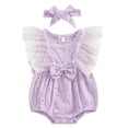 thumbnail image 2 of XFHLMJFF Girls Romper Lace Bowknot Sleeveless Fly Sleeve Pullover Coveralls Bodysuits With Headband Princess Dress for 6-12 Months, 2 of 3