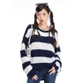 thumbnail image 6 of Women Fashion Wild Sweater Contrast Color Stripe Round Neck Long Sleeve Knitted Pullovers Autumn Winter Loose Casual Tops, 6 of 9