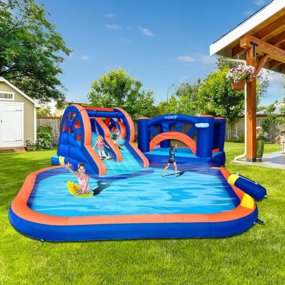 Hapcap Inflatable Water Slide Bounce House for Kids,Water Park Splash Pool with Blower for Backyard