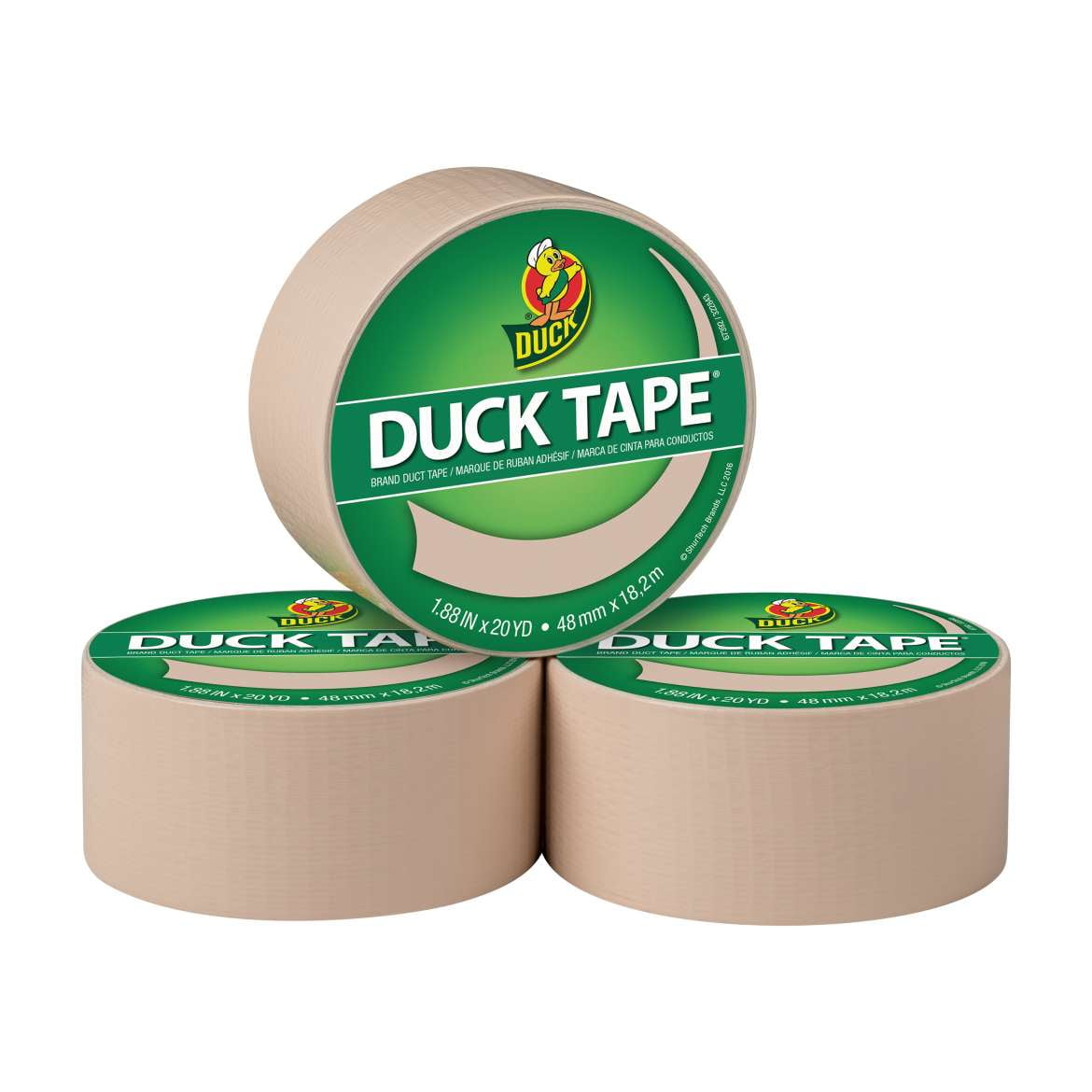 Duck Color Tape Brand Duct Tape, Beige, 3 Pack, 1.88 in. x 20 yd