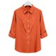 thumbnail image 5 of Camisas de Manga Larga para las Mujeres Blusa de Túnica de Imitación de Botón de Solapa de Ajuste Suelto con Tela Suave, Top de Verano Transpirable para Uso Diario Informal, 5 of 7