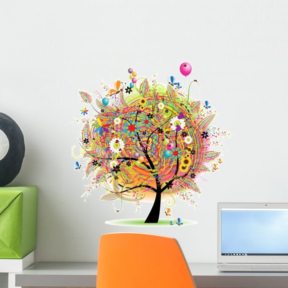 Happy Holiday Funny Tree Wall Decal by Wallmonkeys Peel and Stick Graphic (18 in H x 18 in W) WM215866