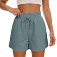 thumbnail image 2 of Cotton Linen Shorts for Women Summer Casual Elastic High Waist Wide Leg Loose Beach Shorts with Pockets, 2 of 6