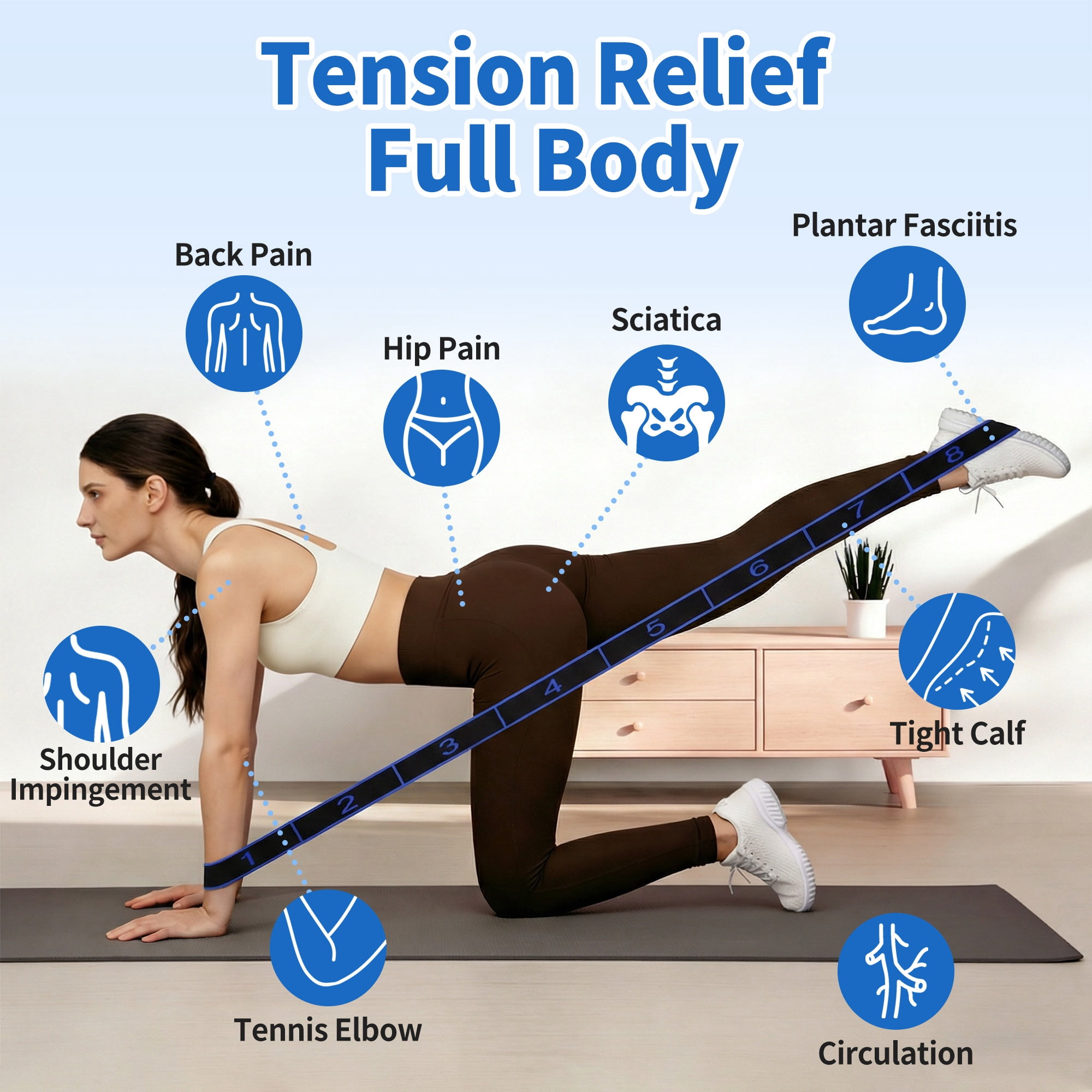 Unique Bargains Stretch Strap for Yoga Stretching with 8 Loops for Stretching  Blue