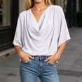 thumbnail image 6 of Women's Loose Fit V Neck Pleated Collar Chiffon Casual Top Shirt Blouse Soft Lightweight Work Office Outfits | CSEONE,White XL, 6 of 9