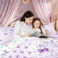thumbnail image 4 of Meiyoeat Cute Watercolor Bow Cherry Twin Comforter Sets for Women Girls, Purple Aesthetic Plaid Gingham Bedding Set, Colorful Star Reversible, 2pcs, 4 of 6