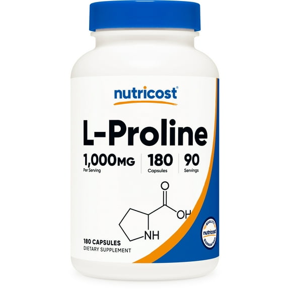 Nutricost L-Proline 1000mg, 180 Capsules (90 Servings) - 500mg Per Cap, Non-GMO, Gluten Free