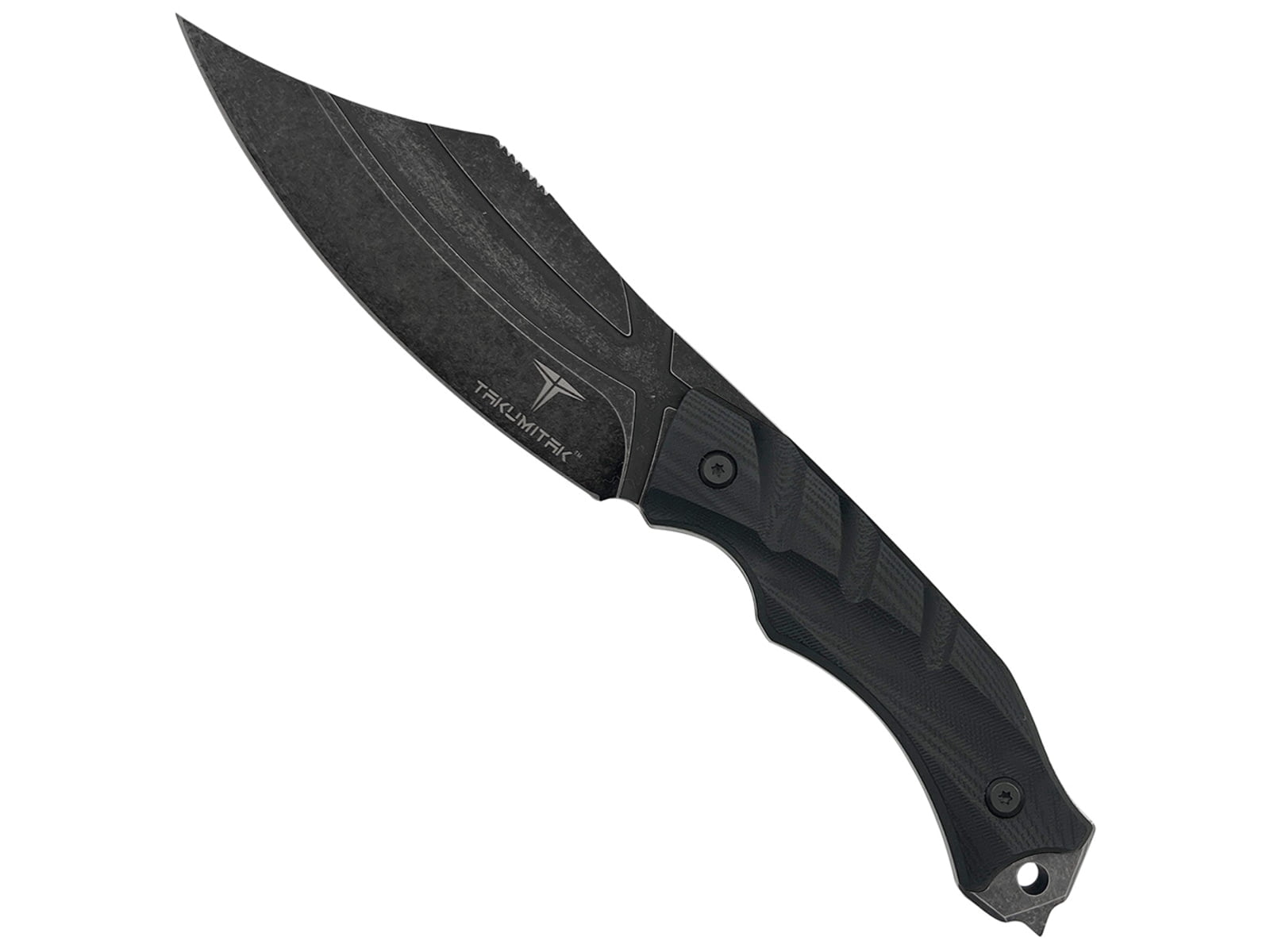Takumitak Alert Fixed Blade Knife, 5in, D2, Clip Point, G10 Handle, Black Stonew