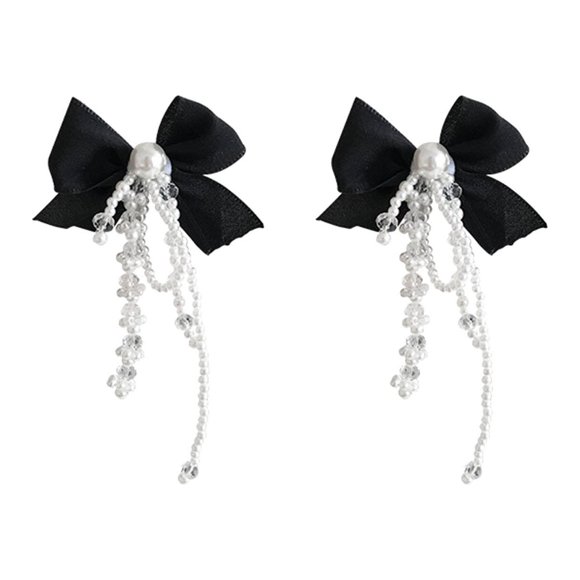 Hearth & Gear Pearl Earrings Black Ribbon Bow Dangle Earrings Square Rhinestone Pearl Jewelry Bow Tie Sparkly Party Wedding Bride Earrings Women Valentines Earrings Beaded Women Stud Earrings Drop