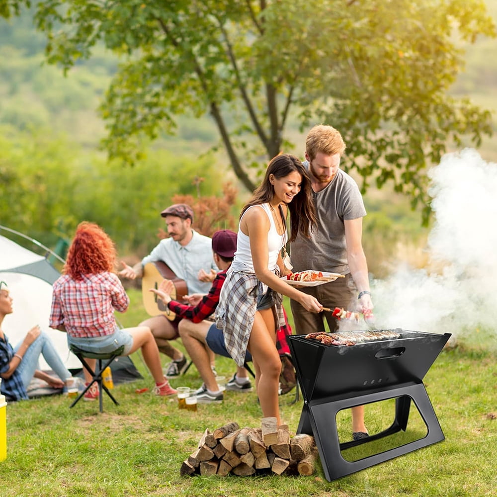 INTELIVE 17.5in Folding Camping Barbecue Grill, Portable Charcoal Grill, Foldable Camping Grill for Outdoor Barbecue Picnic