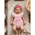 thumbnail image 5 of Cjfdfy Newborn Baby Girl Summer Clothes Baby Girls Mama's Little Bestie Daddy's Little Girl Outfit Ruffled Sleeveless Bow Embroidery Plaid Romper Headband Set, 5 of 9