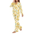thumbnail image 5 of DISNIMO 2 Piece Women Pajama Set Lemon Print Long Sleeve Sleepwear with Long Pajama Pant Button Up Nightwear with Pockets V Neck Loungewear, Available in Plus Size, XL, 5 of 7