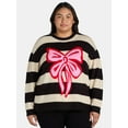thumbnail image 4 of 99 Jane Street Women’s and Women's Plus Striped Sweater with Bow Design, Sizes XS-4X, 4 of 6