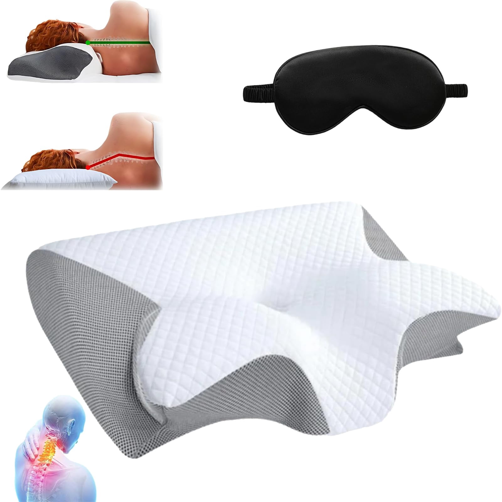 Orthinex Ergonomic Neck Pillow, Memory Foam Cervical Support for Pain Relief, Adjustable Height for Side and Back Sleepers, Machine Washable Cover, Grey