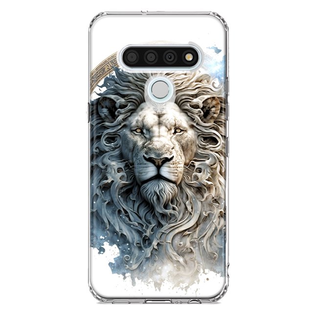 MUNDAZE LG Stylo 6 Abstract Lion Sculpture Shockproof Clear Hybrid Protective Phone Case Cover