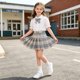 thumbnail image 5 of Odeerbi Niñas 3 Piezas Preppy Traje Ruffle Camisa de Manga Corta y Falda Plisada Cuadrado Conjunto de Uniforme Escolar Con Corbata, 5 of 6